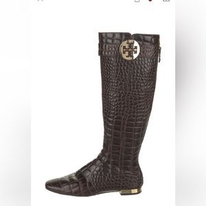 Brown tall crocodile boots